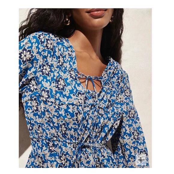 J.Crew Tiered Tie-front Beach Dress in Cobalt Floral Cotton Voile - Picture 3 of 10